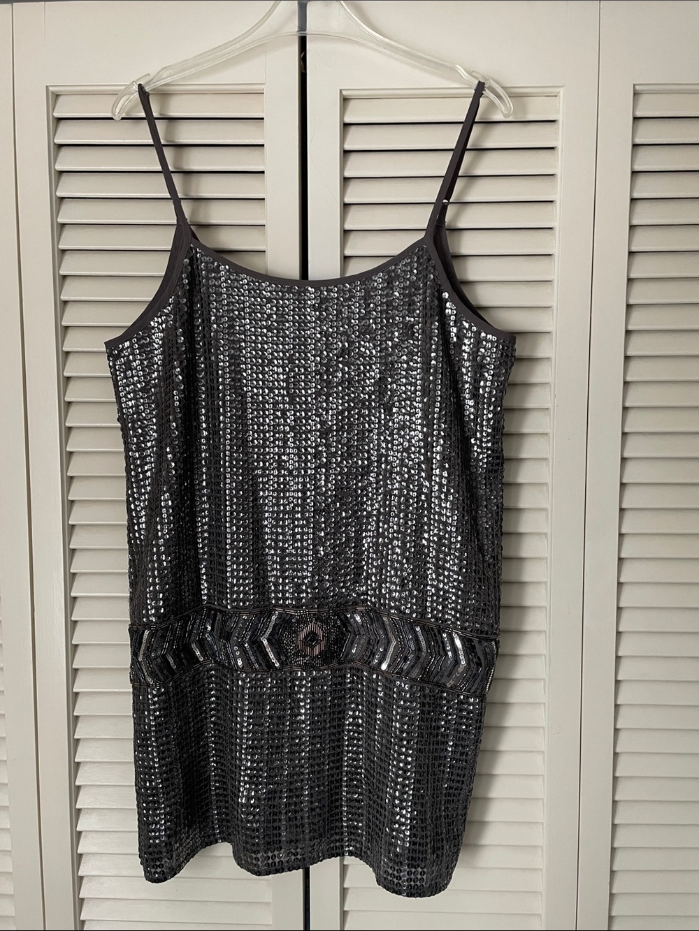 NWT Forever 21 Sequin Spaghetti Strap Slip Dress Gray adjustable straps